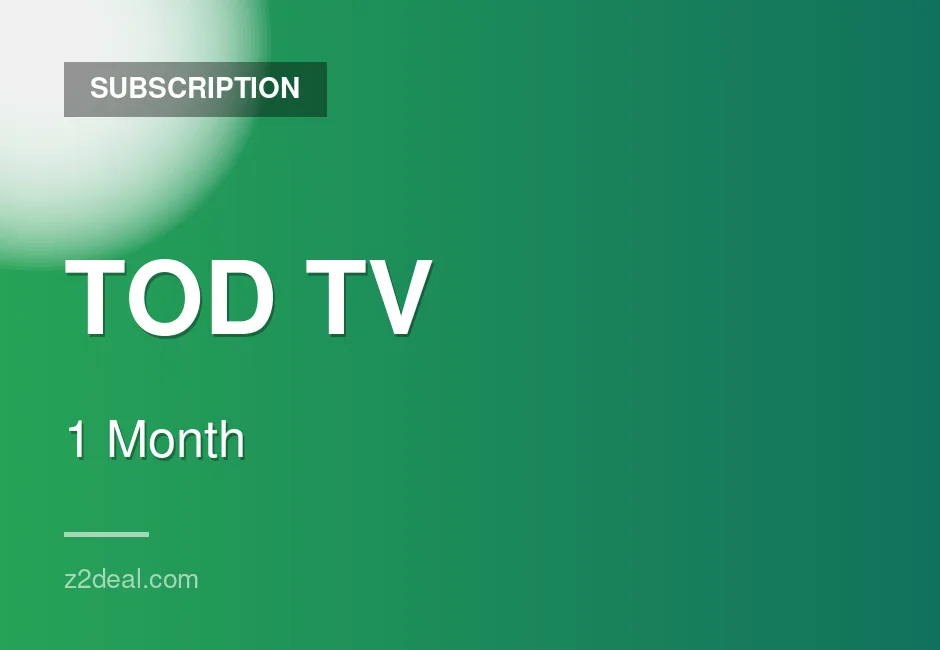 TOD TV Subscription - 1 Month - 4K Quality - Verified Plan